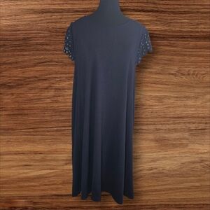 LOFT Navy Blue Swing Dress with Lace Cap Sleeves Size XL